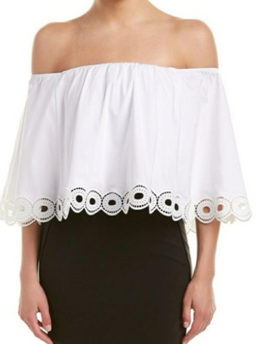 Tahari off the shoulder blouse with lace trim